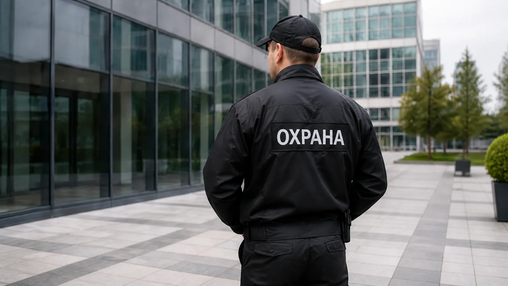 Охранник на территории бизнес-центра